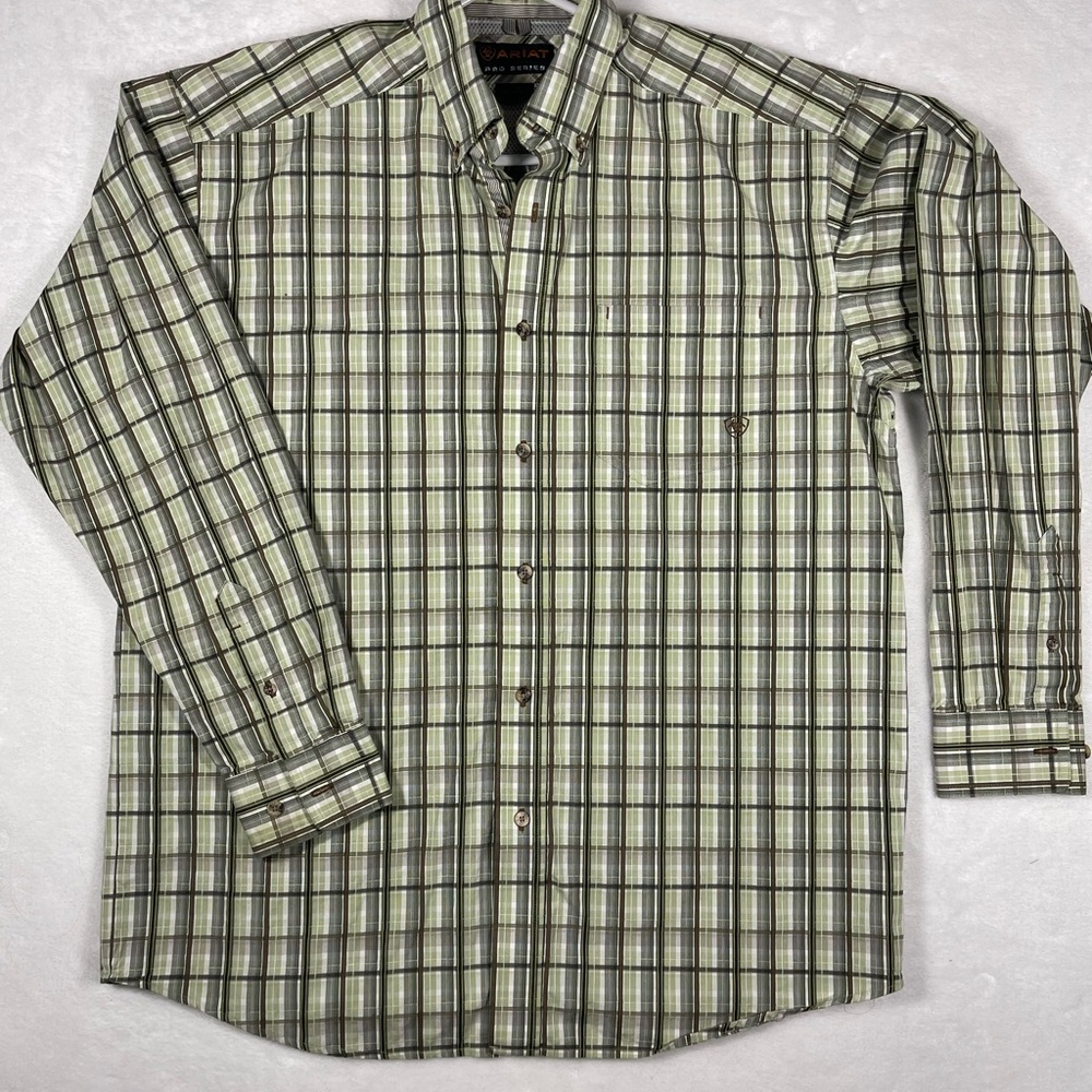 Ariat Mens Pro Series Button-Down Shirt. Durable, Ranch, Western Plaid Sz L